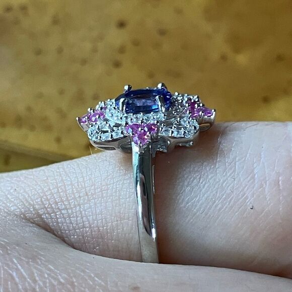 AAA Tanzanite Moissanite Sterling Silver Ring Size 7 - Picture 3 of 9
